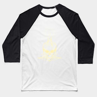 Skull and Burning Candle on Pentagram Baseball T-Shirt